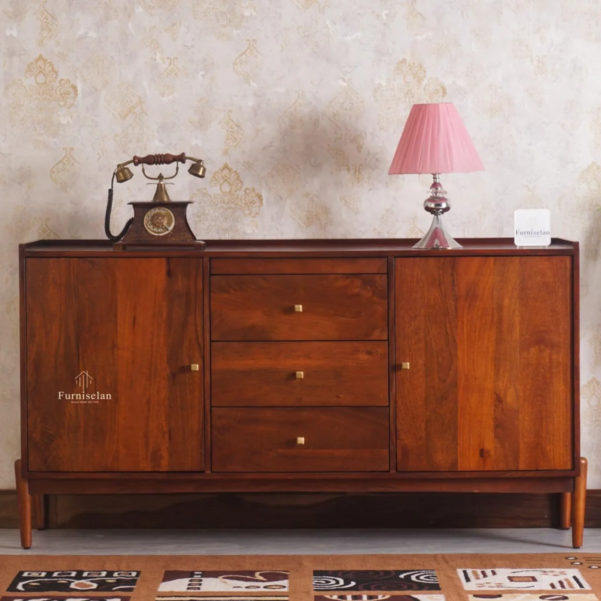 Wellington Solid Wood Sideboard Cabinet - Brown Finish