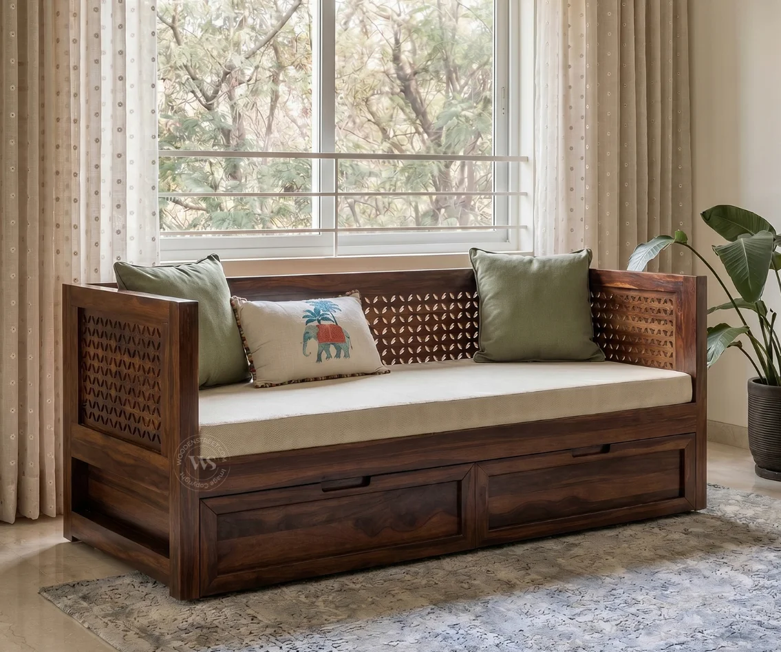 Angelica Storage Divan With Mattress (Walnut Finish)
