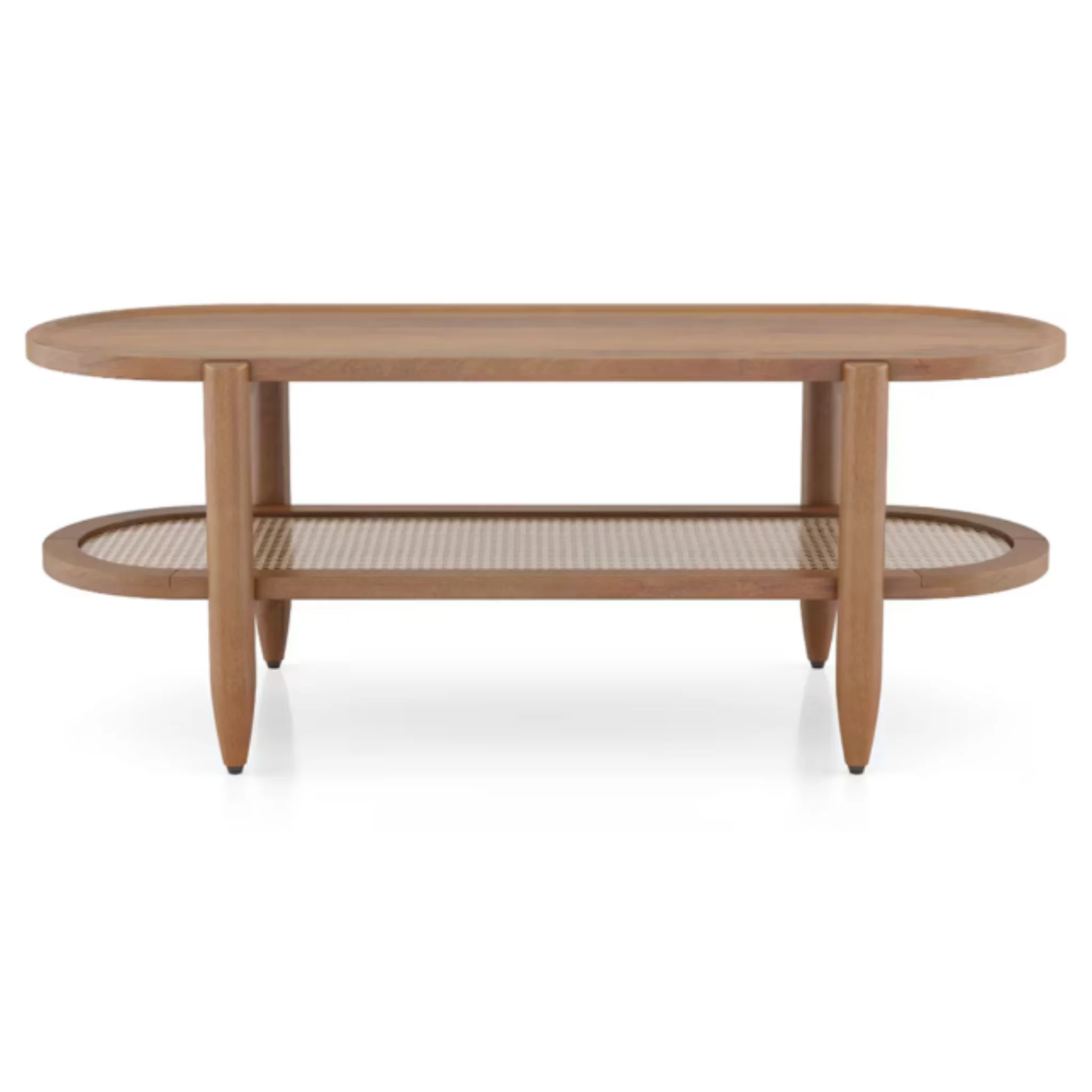 Tora Solid Wood And Cane With Glass Coffee Table In Amber Walnut Finish