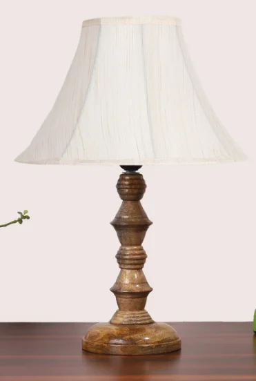 Devansh Off-White Cotton Vintage Lamp With Wood Base (12X12X17)