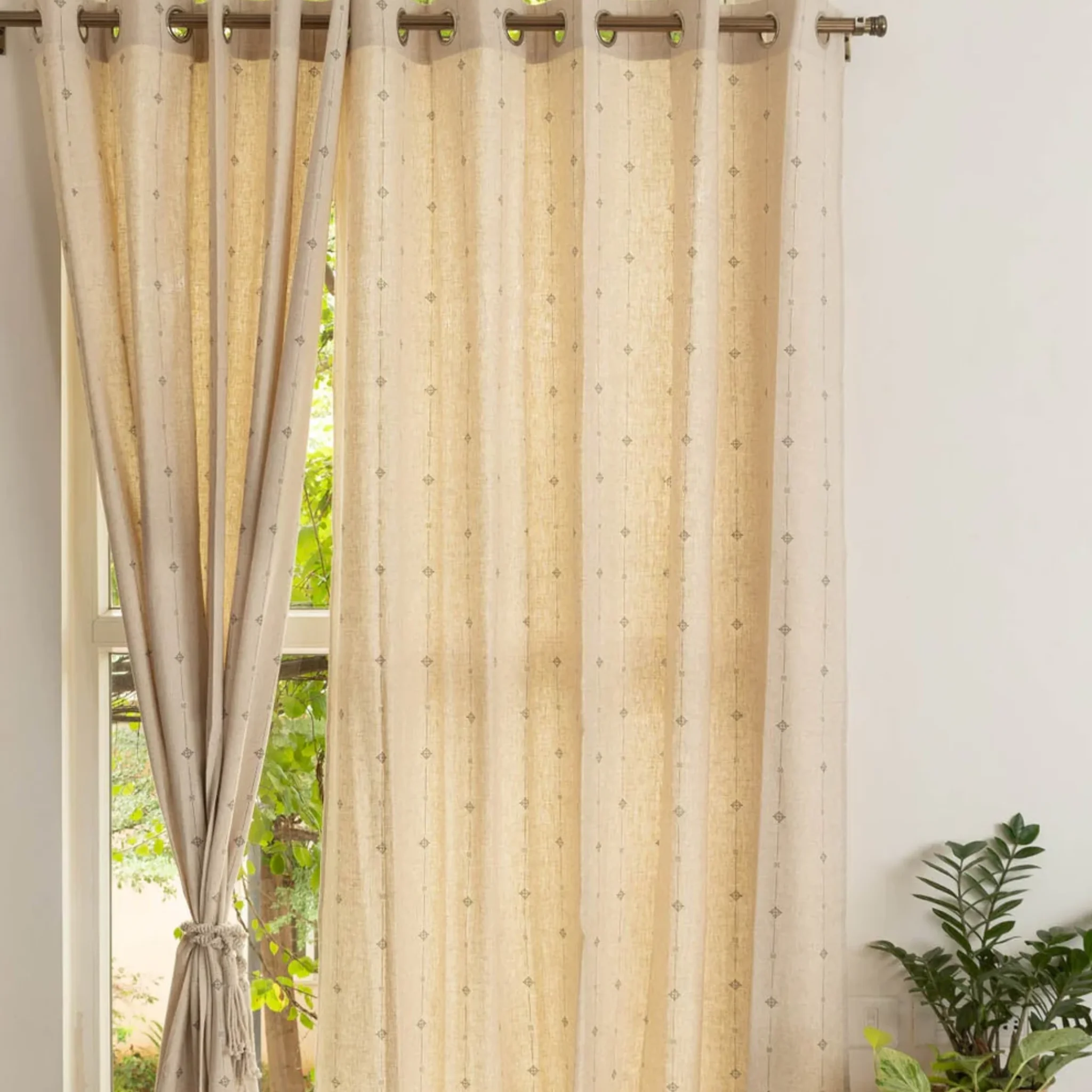 Tulsi Linen Cotton Blend ethnic textured Curtain for Living room & bedroom - Light Reduction