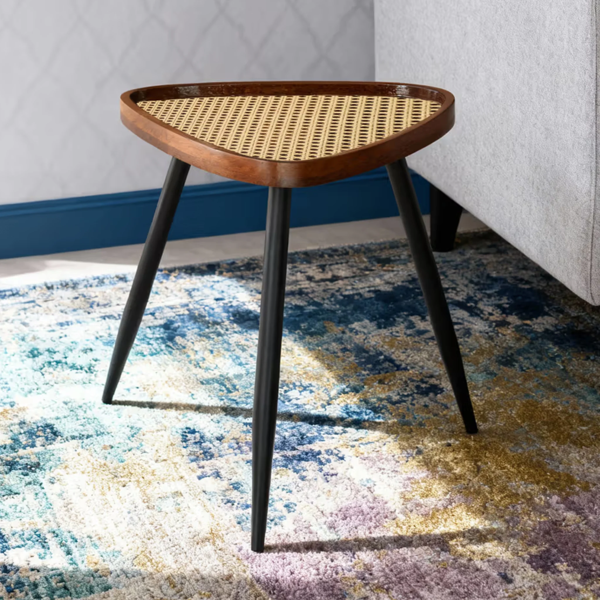 Wakefit Argo Round Side Table with Enamelled Rattan Top
