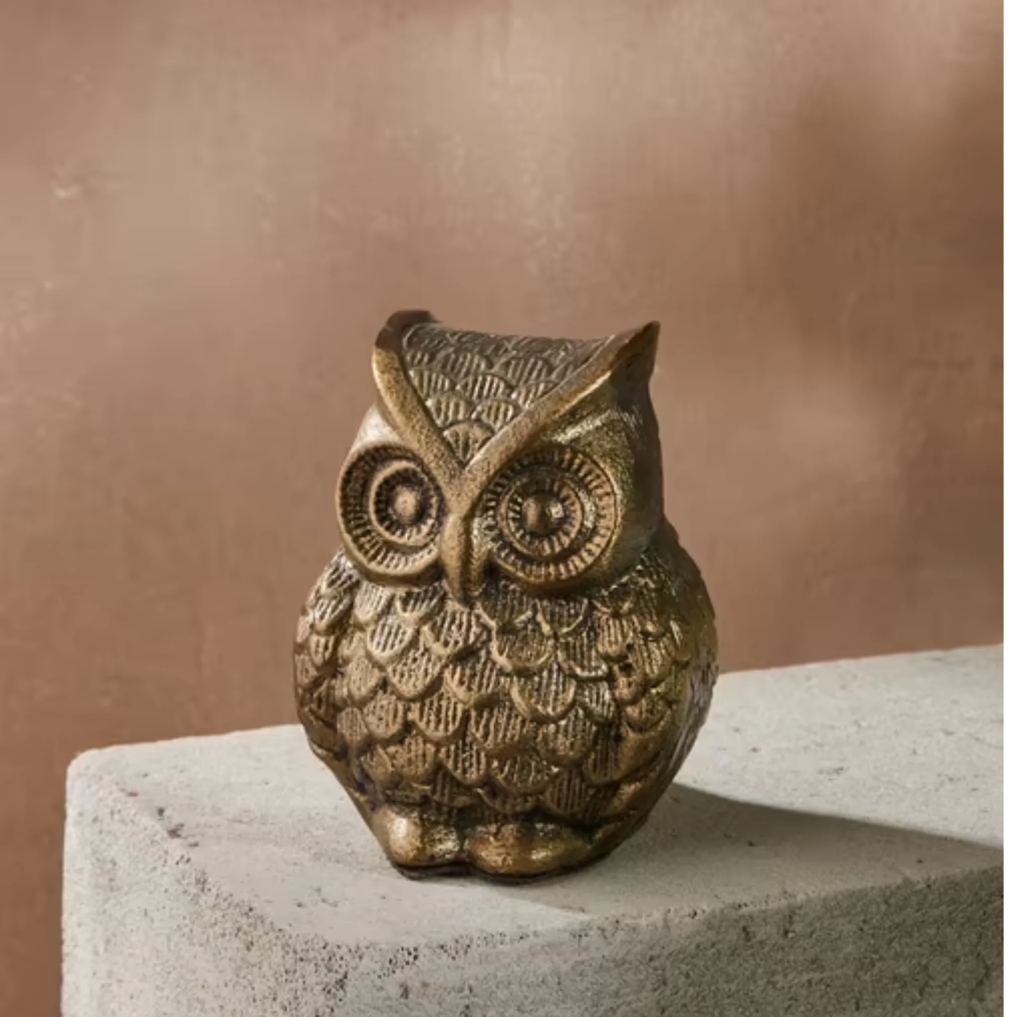 Golden Metal Sitting Baby Owl
