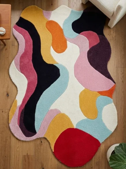 Hand Tufted Irregular Wool Rug Colorful Modern Designer Living Room kids Room Accent Carpet