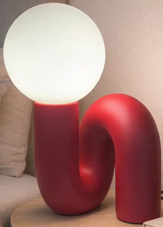 Modern Sculptural Red loop table lamp