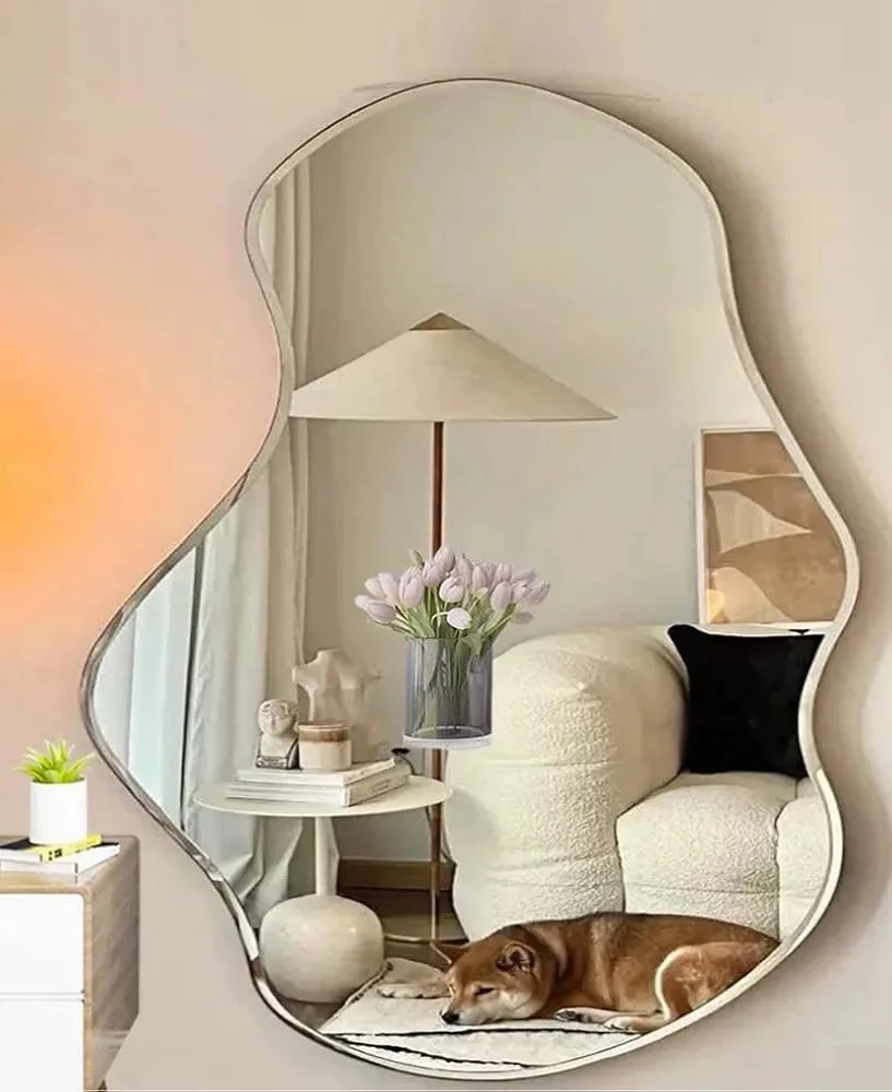 Glass Stylish shap Beveled Mirror (24X30 inch), Irregular, Wall Mount, White