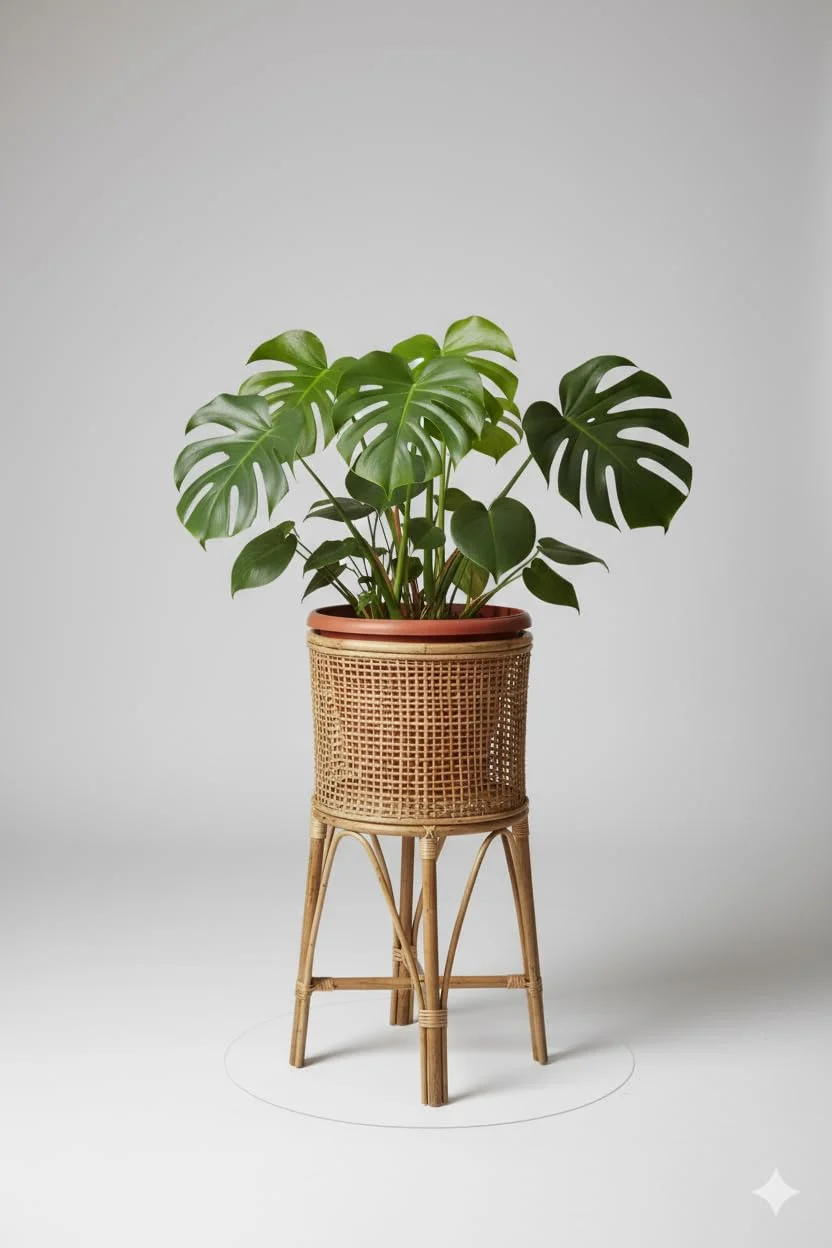 Handcrafted Cane Flower Stand