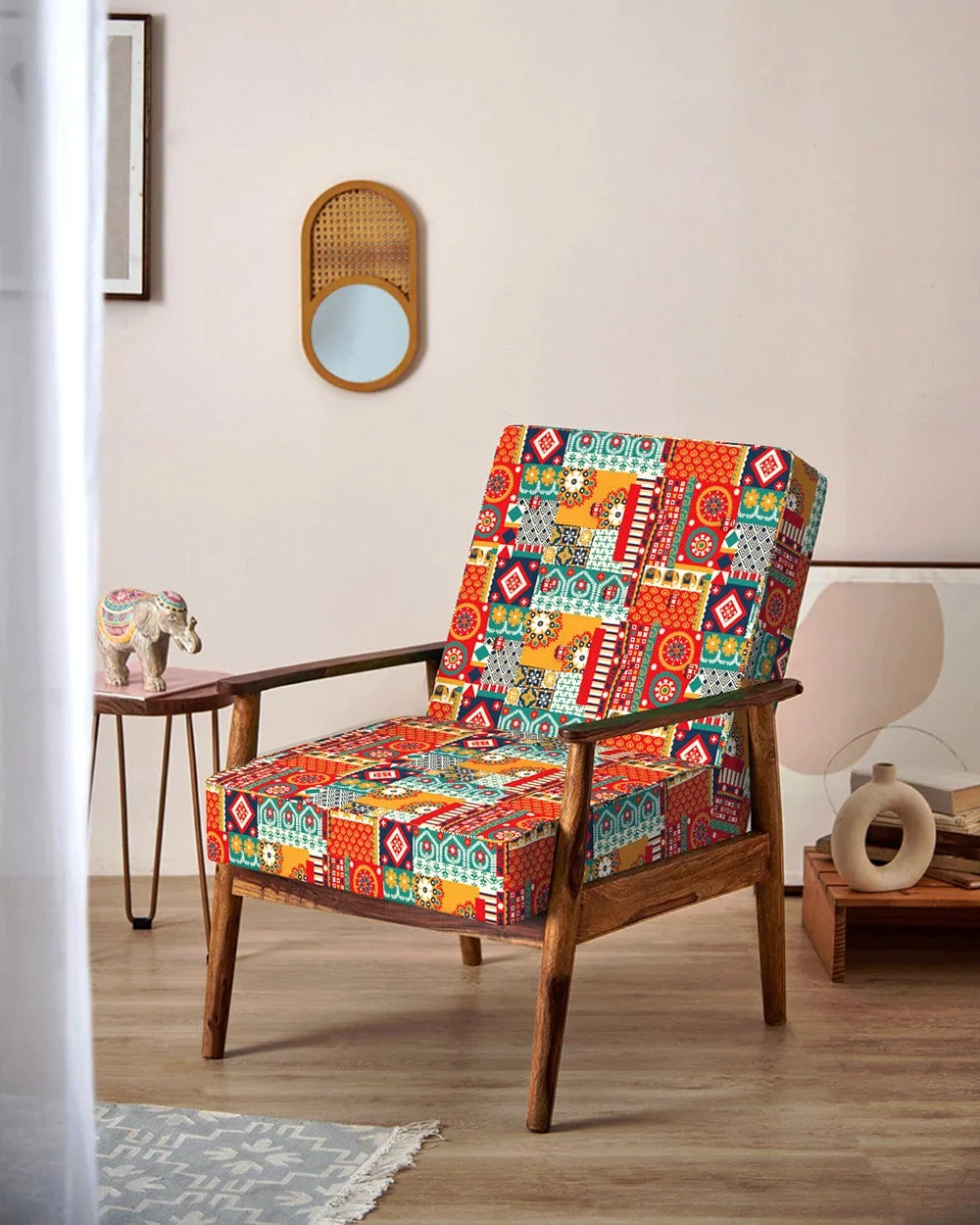 Memsaab Arm Chair - Floral Swirls Red