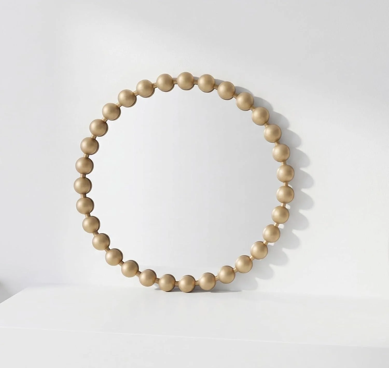 Ellehome Round Wall Mirror with Golden Beaded Iron Frame