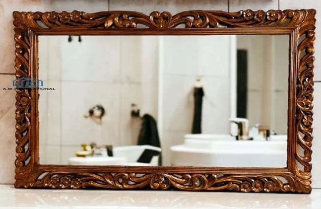 Wooden Carved Decorative Wall Mirror Frame in Solid Mango Wood Without Mirror (Size 5 * 3 FT) (Natural Wood)