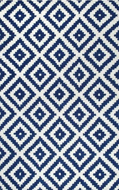 Handmade Woollen Loop Pile Carpet for Living Room Bedroom & Hall with 0.7" inch Thickness 4 x 6 feet (120X180 cm) Blue & White D