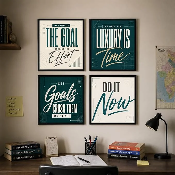 Wallgasm Goal & Time Motivational Wall Art Set of 4 with Frames