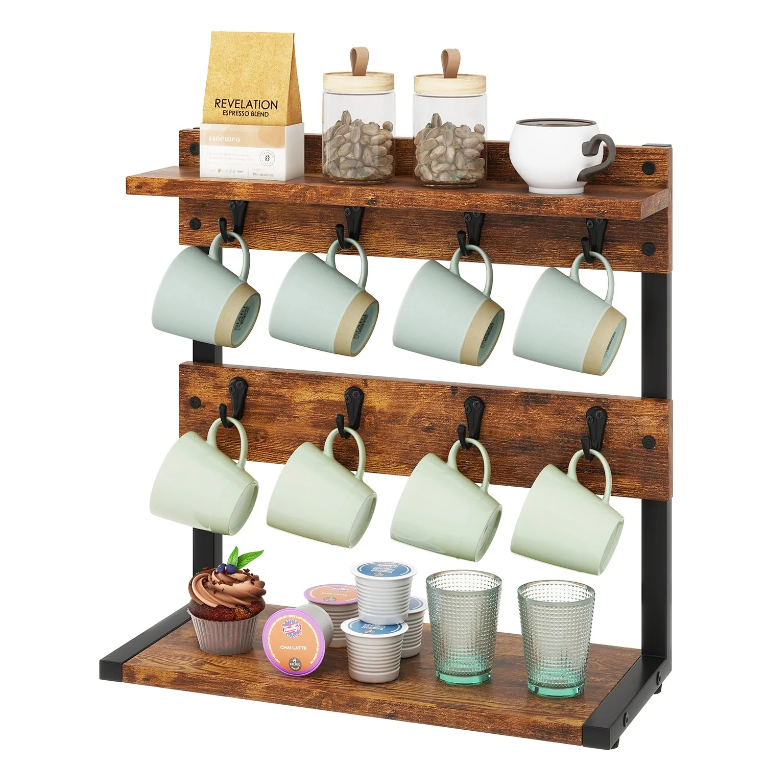 IBUYKE Engineered Wood Rustic Coffee Mug Holder Stand