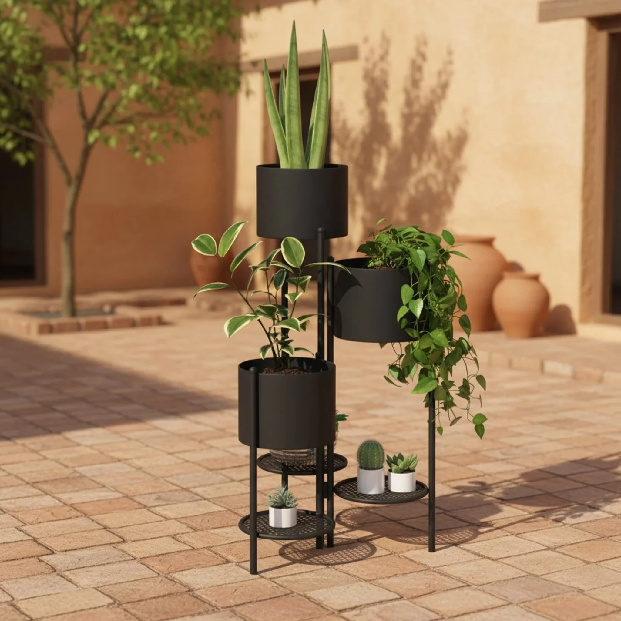 Black Metal Floor Planter Set of 3