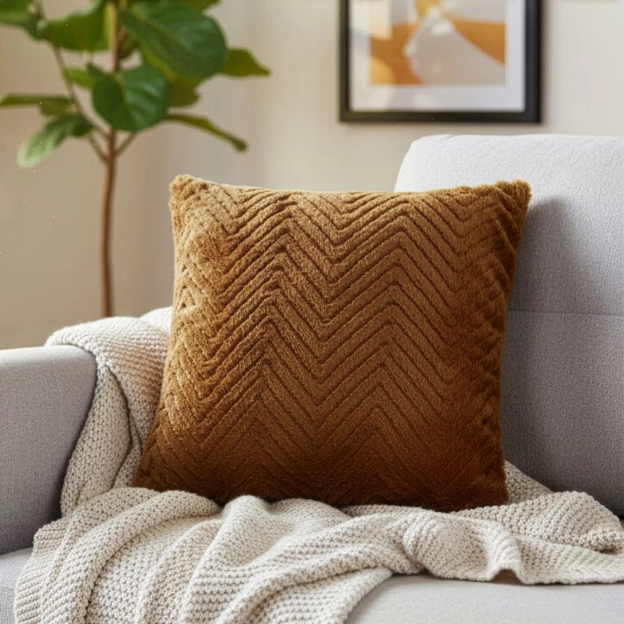 Designer Cushion Cover | 16x16 inch | Plush Fur Feel | Velvet Fabric | Machine Washable