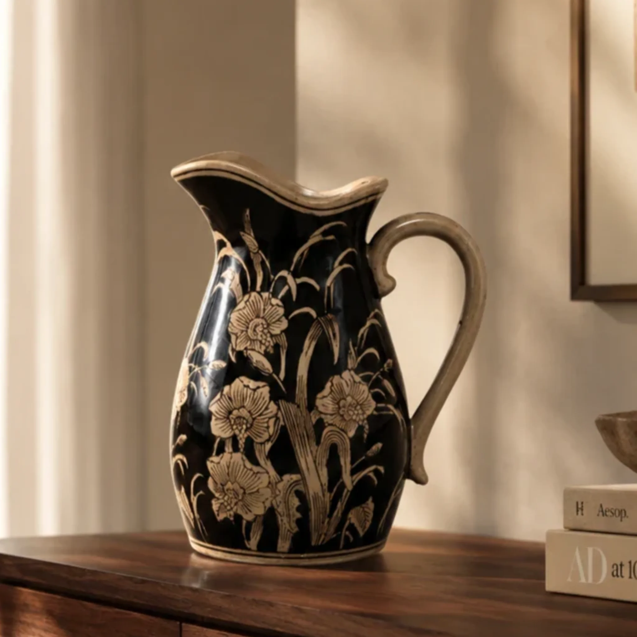 Midnight Blossom Pitcher Vase