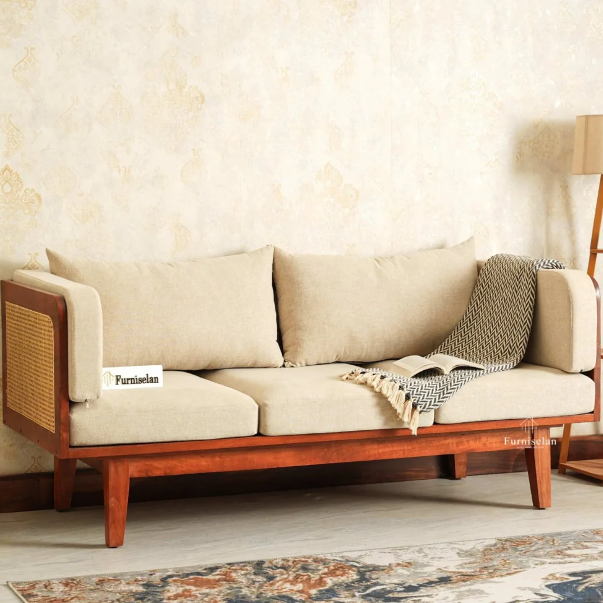 Boston Wooden Luma Three Seater Sofa - Brown Finish