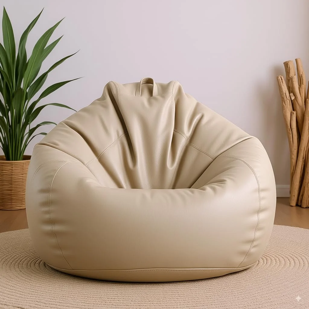 Filled with Beans Faux Leather Bean Bag Chair | Premium Comfortable Durable Stylish Bean Bag for Adults & Kids | Perfect for Living Room, Bedroom, Gaming, Study & Home Decor (Cream, 3XL)