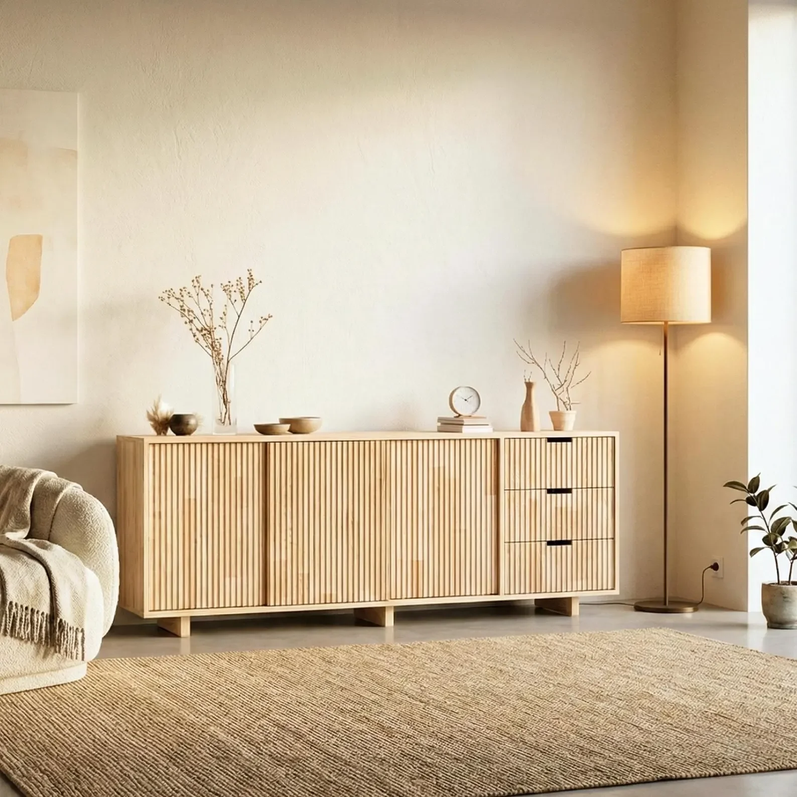 Solid Wood Sideboard Cabinet – Scandinavian Credenza, Mid Century Storage Furniture