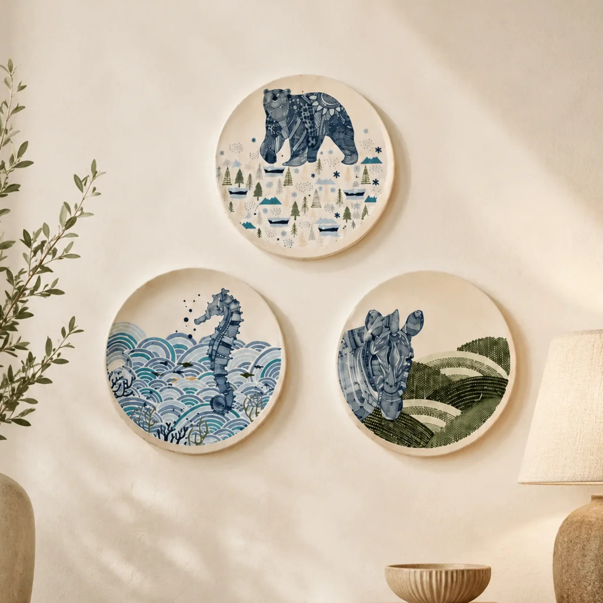 Animal Illustrative Series Wall Plates Set of 3