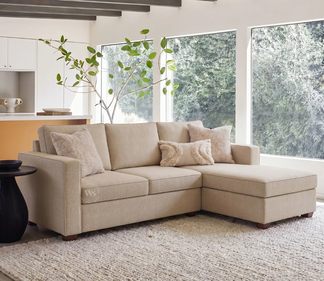 Albus L-Shape 4 Seater Sofa (Cotton, Jade Ivory)