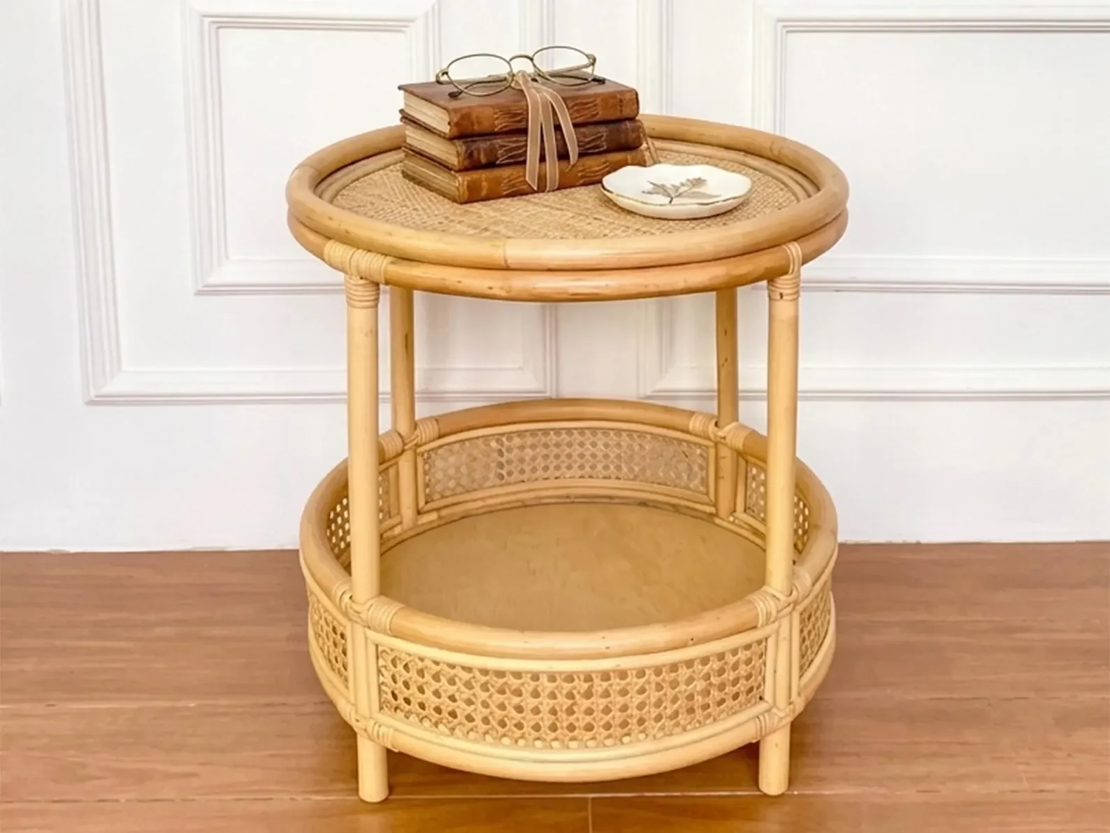 Handmade Round Rattan Coffee Table, Boho Wicker Side Table, Natural Furniture
