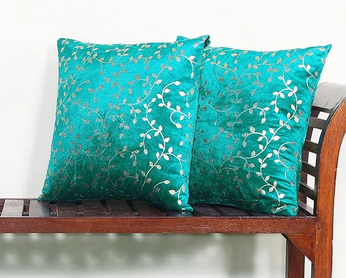 RD TREND Velvet Cushion Covers, 40 x 40 cm/16 x 16 inches, Pack of 2,250 TC, Side Zipper (Sea Green)