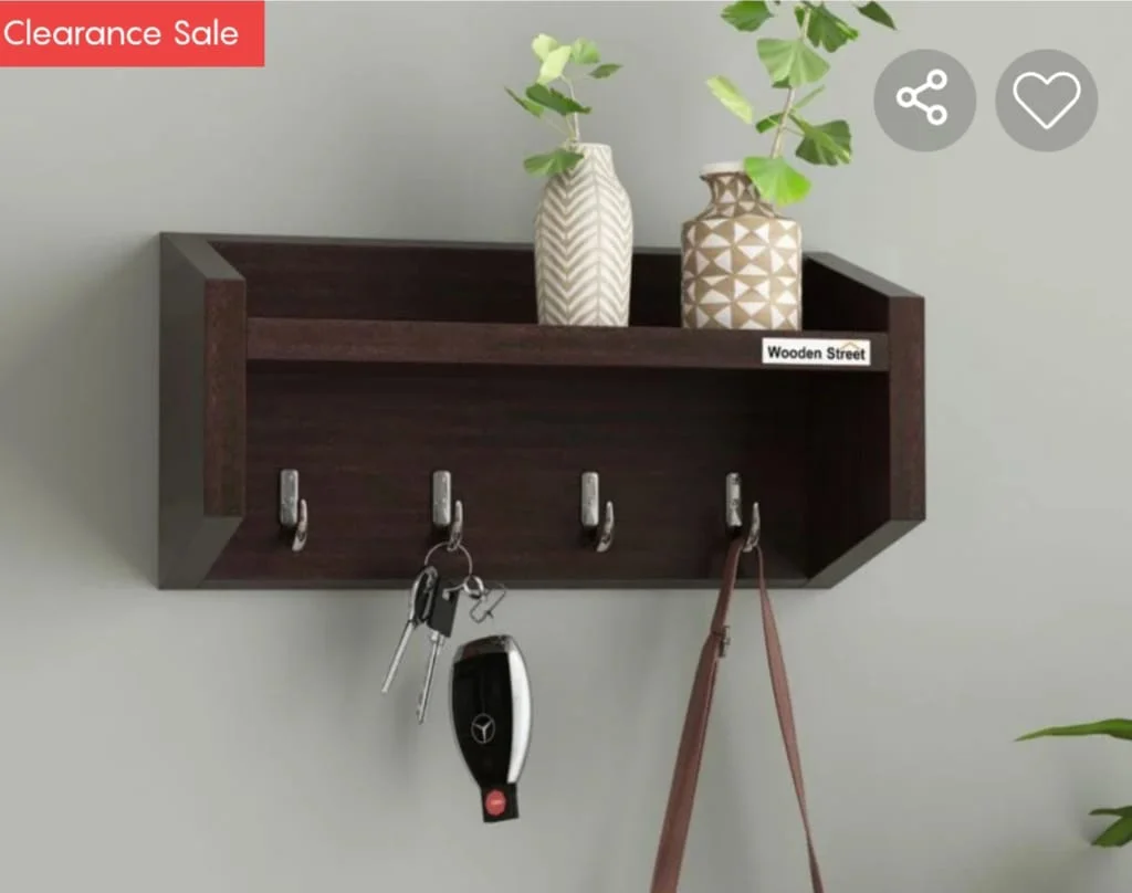 Alex Wall Shelf with Key Holders (Flowery Wenge Finish)