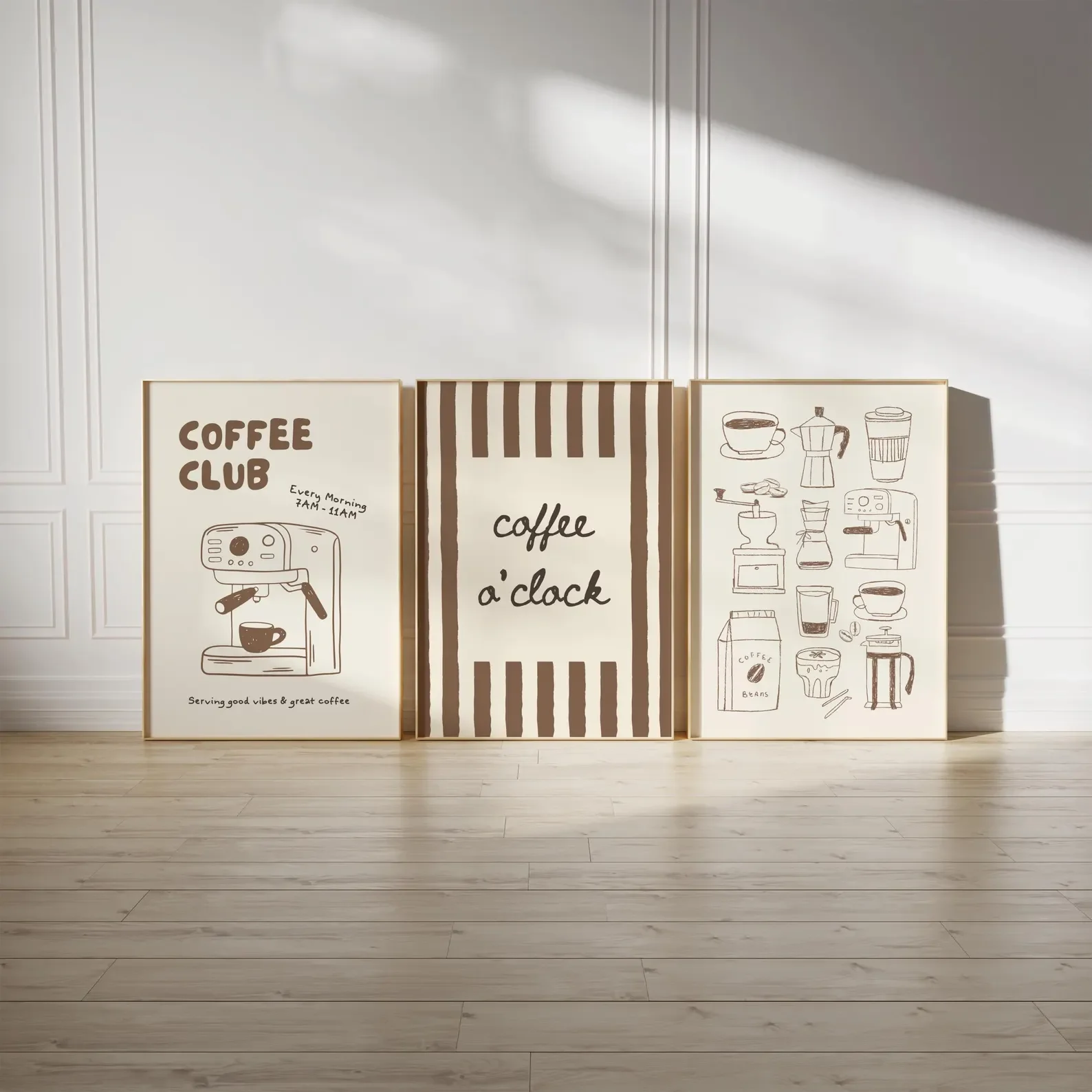 Coffee Wall Art Set of 3, Coffee Club Print, Kitchen Wall Decor, Coffee Lover Gift, Printable Kitchen Art, Minimalist Coffee Decor