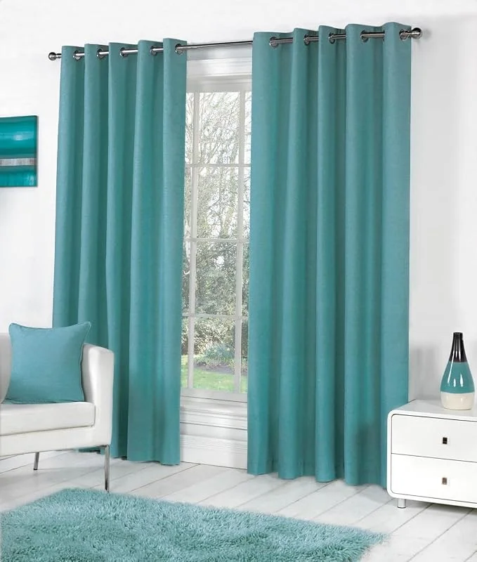 Polyester Plain 70% Room Darkening Thermal Insulated Curtains for Door - 7 Feet Long, Aqua, Set of 2