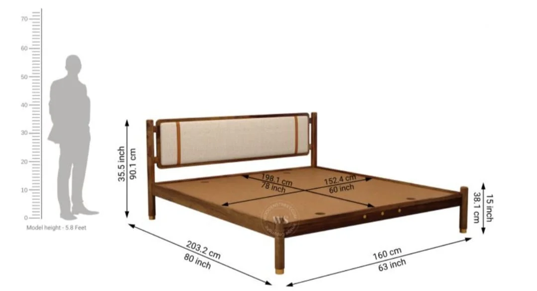Sarthi Sheesham Wood Bed Without Storage (Queen Size, Teak Finish)